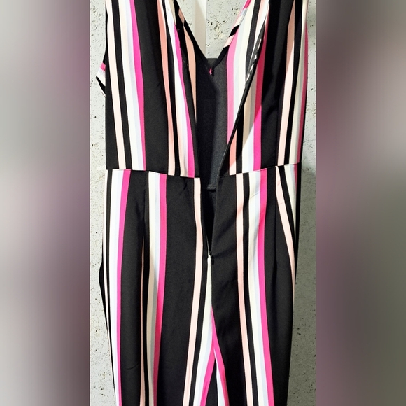 #027 Sz XL Express Striped One-Piece Jumpsuit with Pink and Black Accents - Picture 14 of 15